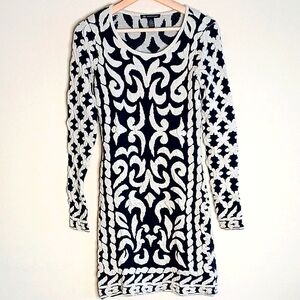 INC International Concepts Black & White Jaquared Sweater Dress Size XS